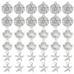 Античное Серебро & Серебро 60 шт 3 стили подвески из сплава в тибетском стиле, морская звезда и морская звезда и плоский круглый, старинное серебро и серебро, 15.5~19x13.5~17.5x2~3.5 мм, отверстие : 1~2 мм, 20 шт / стиль