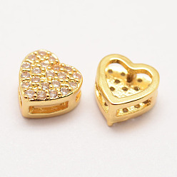 Настоящее золото 18K Латунные микро проложить класса AAA кубического циркония подвески, многожильных ссылки, долговечный, сердце, без кадмия, без никеля и без свинца, реальный 18 k позолоченный, 7x7x4 мм, отверстие : 1 мм