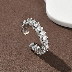 Платина Латунные микропаве кубические цирконии манжеты открытые кольца для женщин, без кадмия и без свинца, стойки покрытие, долговечный, платина, 5 мм, внутренний диаметр: 18 мм