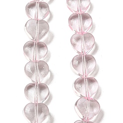 Pink Baking Paint Transparent Glass Beads Strands, Heart, Pink, 8x8x4.5mm, Hole: 0.8mm, about 99~100pcs/strand, 29.13~29.53 inch(74~75cm)