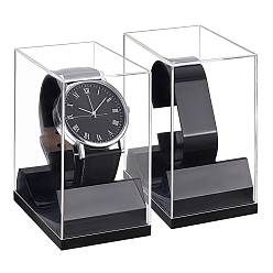 Black 2Pcs Transparent Plastic Single Watch Display Cases, Rectanlge, Black, 5.05x7.4x8.8cm