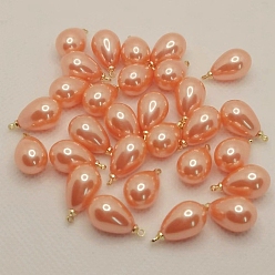 Sandy Brown ABS Plastic Imitation Pearl Pendants, with Metal Findings, Teardrop Charm, Sandy Brown, 14x10mm