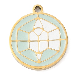 Светло-Синий 304 подвески из нержавеющей стали, с эмалью, плоский круглый шарм, золотые, голубой, 17x15x1.7 мм, отверстие : 1.4 мм