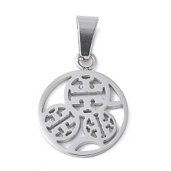 Нержавеющая Сталь Цвет 304 подвески из нержавеющей стали, полые плоские круглые прелести, анти-тускнение, цвет нержавеющей стали, 19.5x15.8x1.5 мм, отверстие : 6x3 мм