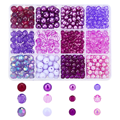 Mixed Color 600Pcs 12 Style Purple Series Transparent & Imitation Pearl Round Acrylic/Plastic Beads, Mixed Color, 6~8x5~8mm, Hole: 1.5~2mm, 600pcs/box