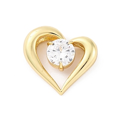 Настоящее золото 16K Латунные микропаве прозрачные подвески с фианитом, без кадмия и без свинца, сердце прелести, реальный 16 k позолоченный, 20.5x24.5x9 мм, отверстие : 4 мм