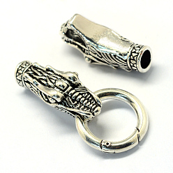 Antique Silver Alloy Spring Gate Rings, O Rings, with Cord Ends, Dragon, Antique Silver, 6 Gauge, 80mm