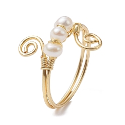 Real 18K Gold Plated Natural Pearl Potato Beaded Cuff Ring, Copper Wired Wrapped Vortex Ring, Real 18K Gold Plated, Inner Diameter: 20mm