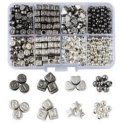 Mixed Color DIY Beads Jewelry Making Finding Kit, Including Flat Round & Cube & Star & Heart CCB Plastic Beads, Iron Spacer Beads, Mixed Color, 715~725pcs/box
