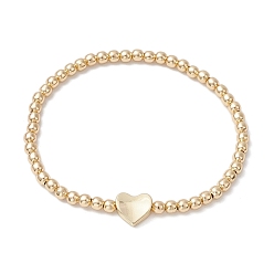 Золотой 304 эластичные браслеты из нержавеющей стали, с бусинами сплава, шарма сердца, золотые, внутренний диаметр: 2-1/4 дюйм (5.7 см)