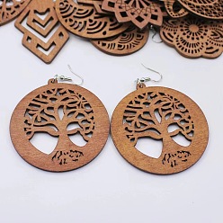 Tree of Life Серьги-подвески из сплава дерева, платина, древо жизни, 60 мм