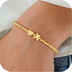 Letter X Эластичные браслеты из сплава бусин для женщин, сердце с письмом, золотые, Письмо X, 6.69 дюйм (17 см)