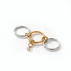 Golden & Stainless Steel Color 304 Stainless Steel & Clear Cubic Zirconia Finger Rings, Flat Round, Stackable Rings, Golden & Stainless Steel Color, US Size 7(17.3mm)