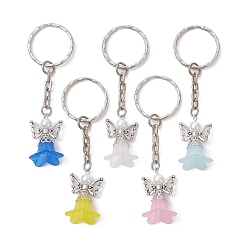 Mixed Color Angel Acrylic & Alloy Pendant Keychain, with Iron Split Key Rings, Mixed Color, 7.8cm