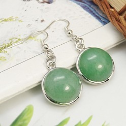 Green Aventurine Fashion Natural Green Aventurine Earrings, with Brass Earring Hooks, Half Round/Dome, 44~45x18~19mm, Pin: 0.6mm