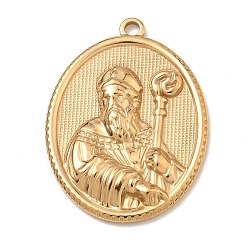 Настоящее золото 18K Религия 304 подвески из нержавеющей стали, овальный с подвесками в виде святого епископа, ионное покрытие (ip), реальный 18 k позолоченный, 36x26.5x3.5 мм, отверстие : 2.5 мм