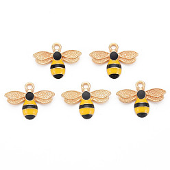 Золотистый Подвески из эмали и сплава, без кадмия и без свинца, золотой свет, Пчелы, золото и черный, 17.5x22.5x4 мм, отверстие : 2 мм