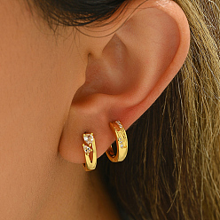 Золотой Элегантные серьги-кольца из латуни с прозрачным кубическим цирконием, золотые, 15x3.8 мм