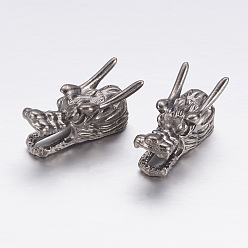 Metallgrau Tibetische Stil Legierung Großlochperlen, Großloch perlen, Drachenkopf, Metallgrau, 24.5x10x11.5 mm, Bohrung: 5 mm