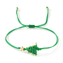 Зеленый Браслеты ручной работы из полиэстерного шнура в виде рождественской елки, плетеные для женщин., с латунной бисера, зелёные, 11.02 дюйм (28 см)