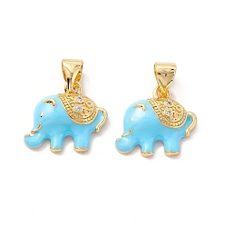 Синий Латунный кубический цирконий, с эмалью, без кадмия и без свинца, реальный 18 k позолоченный, слон, синие, 13x15x4 мм, отверстие : 4x4 мм