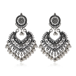 Античное Серебро Серьги-люстры из сплава в богемном этническом стиле, плоский круг со слезой, античное серебро, 75x50 мм