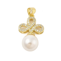 Настоящее золото 18K Стойка металлическая латунная микропрофилированная кубическая циркония подвески, с ABS имитации жемчуга, долговечный, без свинца и без кадмия, прелести бесконечности, реальный 18 k позолоченный, 24x15x10 мм, отверстие : 3.5x5 мм