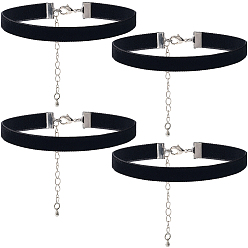 Черный 4шт. ожерелья-чокеры из бархатной ленты, с латунными концевыми цепями, платина, чёрные, 13.39 дюйм (34 см)
