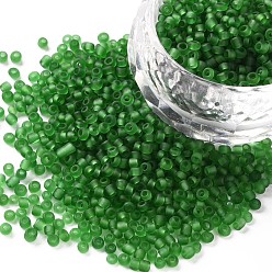 Green Glass Seed Beads, Frosted Colors, Round, Green, 2mm