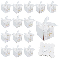 White Square Paper Wedding Candy Storage Boxes with Ribbon, White, 6.5x6.5x6.5cm