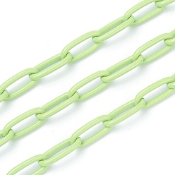 Yellow Green Eco-friendly Spray Painted Handmade Brass Paperclip Chains, Soldered, with Spool, Yellow Green, 17x8x2mm, 32.8 feet(10m)/roll