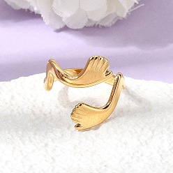 Настоящее золото 18K 304 открытые кольца-манжеты из нержавеющей стали для женщин, обнять руку, ионное покрытие (ip), реальный 18 k позолоченный, 20 мм, внутренний диаметр: 18 мм