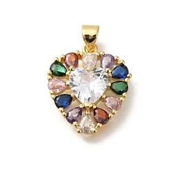 Прозрачный Покрытие стойки латунь с подвесками из фианита, долговечный, без свинца и без кадмия, сердце прелести, прозрачные, 20x17x5.5 мм, отверстие : 4x3.5 мм