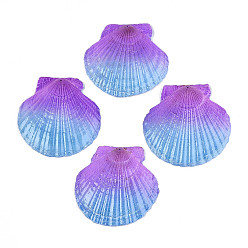 Сине-фиолетовый Большие подвески из натуральной ракушки гребешка, окрашенные распылением, подвески в форме ракушек, синий фиолетовый, 68.5~80x67.5~81x6~8 мм, отверстие : 1~1.4 мм