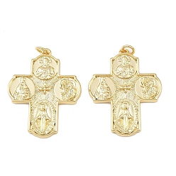 Настоящее золото 18K Латунные подвески, крестик, без кадмия и без свинца, стойки покрытие, долговечный, с целью перехода в кольце, реальный 18 k позолоченный, 32x26x3 мм, отверстие : 3 мм