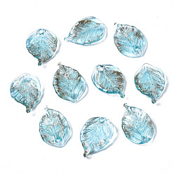 Небесно-голубой Кулон ручной работы бусины, с блеском порошок, лист, голубой, 22~23x14~15x5 мм, отверстие : 1~1.5 мм