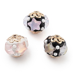 (52) Непрозрачная лаванда Индонезийские бусины ручной работы, со сплавом, АБС-пластик и стекло, круглая со звездой, золотые, разноцветные, 18.5x17 мм, отверстие : 1.9 мм