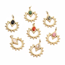 Смешанные камни Природные смешанные подвески драгоценных камней, с ионным покрытием (ip) золотистого цвета 304 выводы из нержавеющей стали, солнце с овалом, 23x18x2.8~3.3 мм, отверстие : 2.5 мм