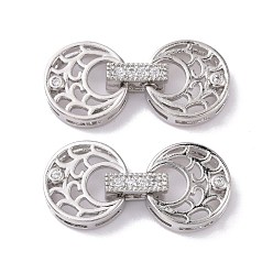 Платина Латунное микропейв, прозрачный кубический цирконий, складные застежки, без кадмия и без свинца, круглые, платина, 25 мм, круглый : 12x3.8 мм, застежка : 8.5x3x5 mm, отверстие : 0.8x4 мм