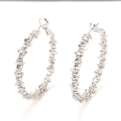 Платинированный Латунные серьги обруча, долговечный, круглые кольца, Реальная платина, 41x5 мм, штифты : 0.6 мм