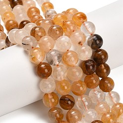 Yellow Hematoid Quartz Натуральный желтый гематоидный кварц/золотые целебные кварцевые бусины нити, круглые, 10.5 мм, отверстие : 0.8 мм, около 37 шт / нитка, 14.96 дюйм (38 см)