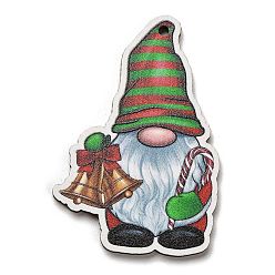 Christmas Bell Древесины подвески, прелести рождественской тематики, Рождественский колокольчик, 49.5x33.5x2.5 мм, отверстие : 1.8 мм