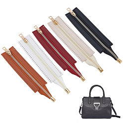 Mixed Color 5Pcs 5 Colors PU Leather Handbag Zipper, Light Gold, Mixed Color, 243x50x3~10mm, Hole: 2mm, 1pc/color
