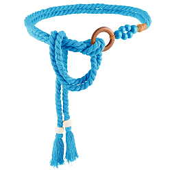 Темно-Голубой 1 плетеные хлопковые пояса ручной работы с кисточками для женщин и дамских платьев, глубокое синее небо, 1400x10 мм