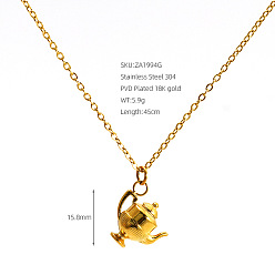 Tableware 304 Stainless Steel Pendant Necklaces for Women, Real 18K Gold Plated, Teapot, 17.72 inch(45cm), pendant: 15.8mm