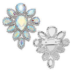 Прозрачный АВ 2 шт. брошь из серебряного сплава и стекла, Изысканная булавка на лацкан для девушек, цветок, ясно AB, 57x45 мм