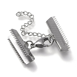 Нержавеющая Сталь Цвет Устойчив к потускнению 304 удлинитель цепи из нержавеющей стали, с застежками-клешнями и обжимными лентами, цвет нержавеющей стали, 36 мм длиной, Лента заканчивается: 25x8.5 mm
