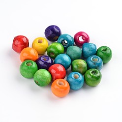 Mixed Color Natural Maple Wood Beads, Dyed, Round, Mixed Color, 12x10.5mm, Hole: 3mm, about 1800pcs/1000g