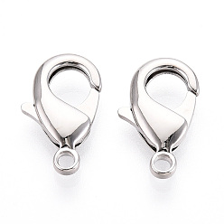 Платинированный Карабин-лобстеры, латунные, без никеля , Реальная платина, 19x12x4 мм, отверстие : 2 мм