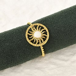 Белый 304 эмалированные манжеты из нержавеющей стали для женщин, кольцо с узором солнце открытые кольца, золотые, белые, 12.5 мм, регулируемый
